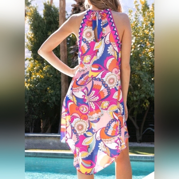 Trina Turk Sevilla Asymmetric Swimsuit Cover Up Midi Dress In Vibrant Colors - Picture 3 of 14